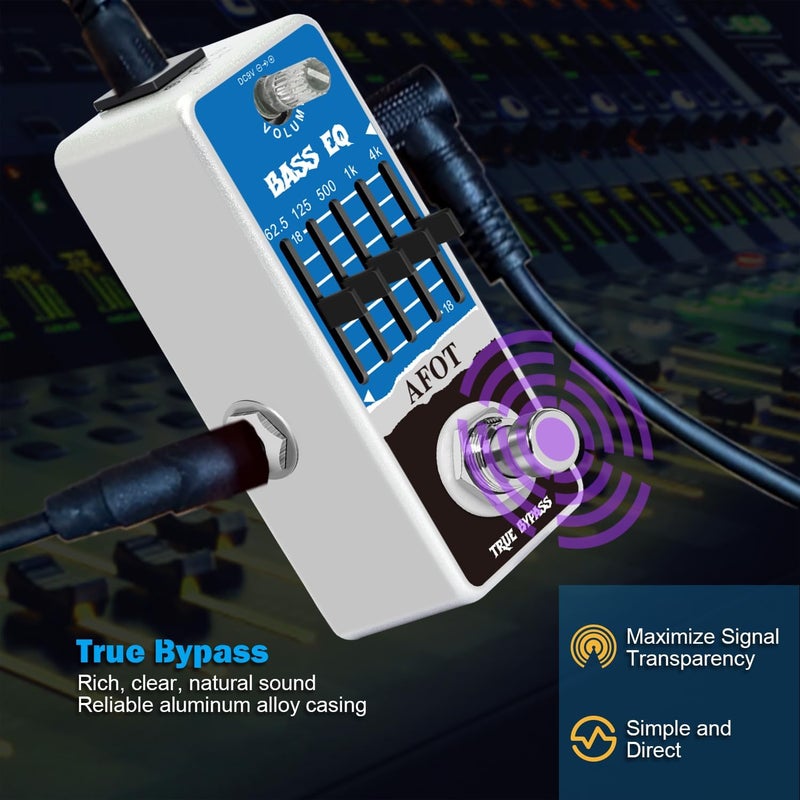 AFOT Bass EQ Pedal, 5-Band EQ Pedal Electric Bass Equalizer (62.5Hz 125Hz 500Hz 1kHz 4kHz) Provides ±18dB for Each Band EQ Seeker for Bass True Bypass - Image 5